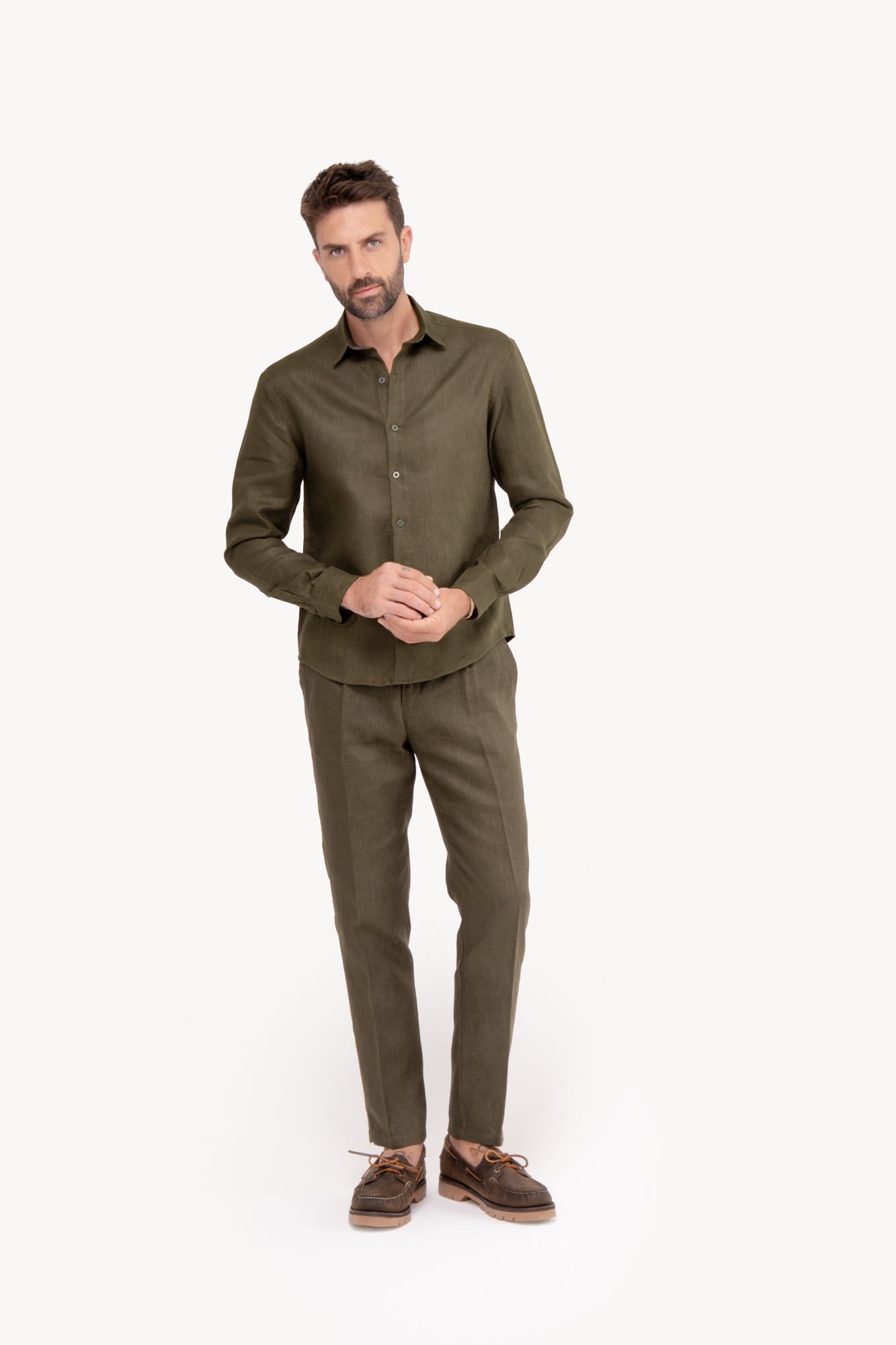 Camisa manga longa 100% Linho - VERDE MILITAR