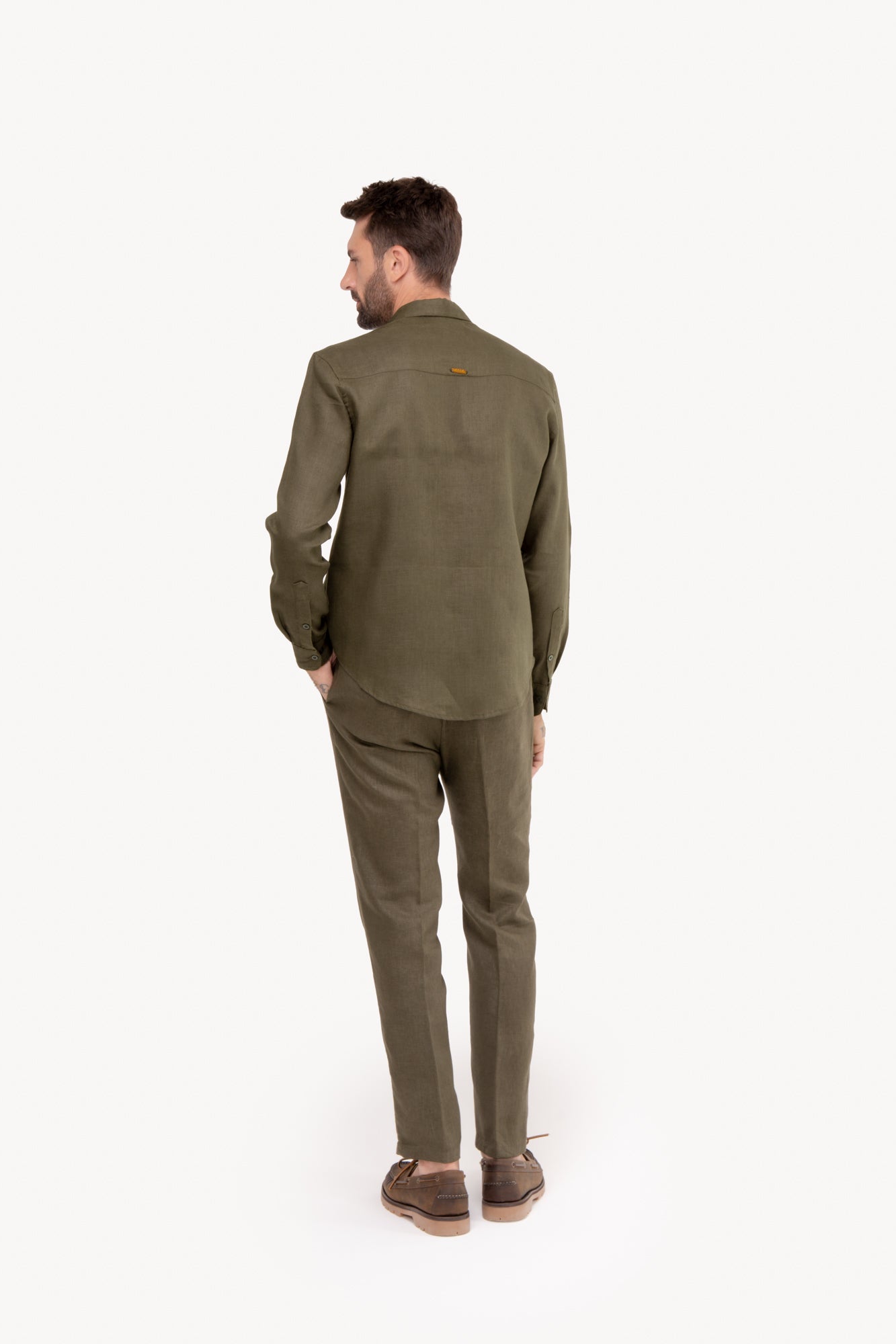 Camisa manga longa 100% Linho - VERDE MILITAR