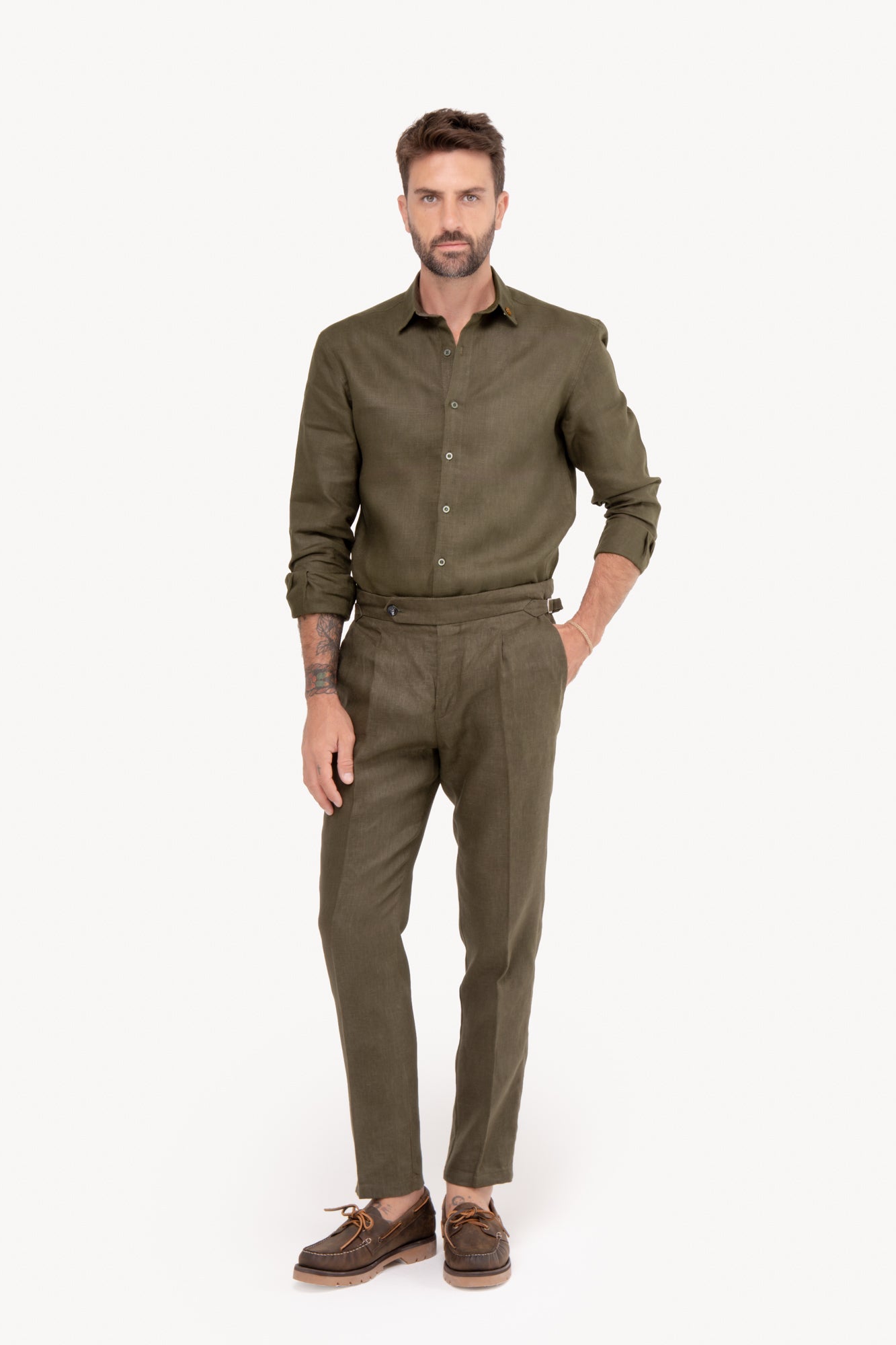 Calça Gurkha 100% linho com bolso faca - VERDE MILITAR