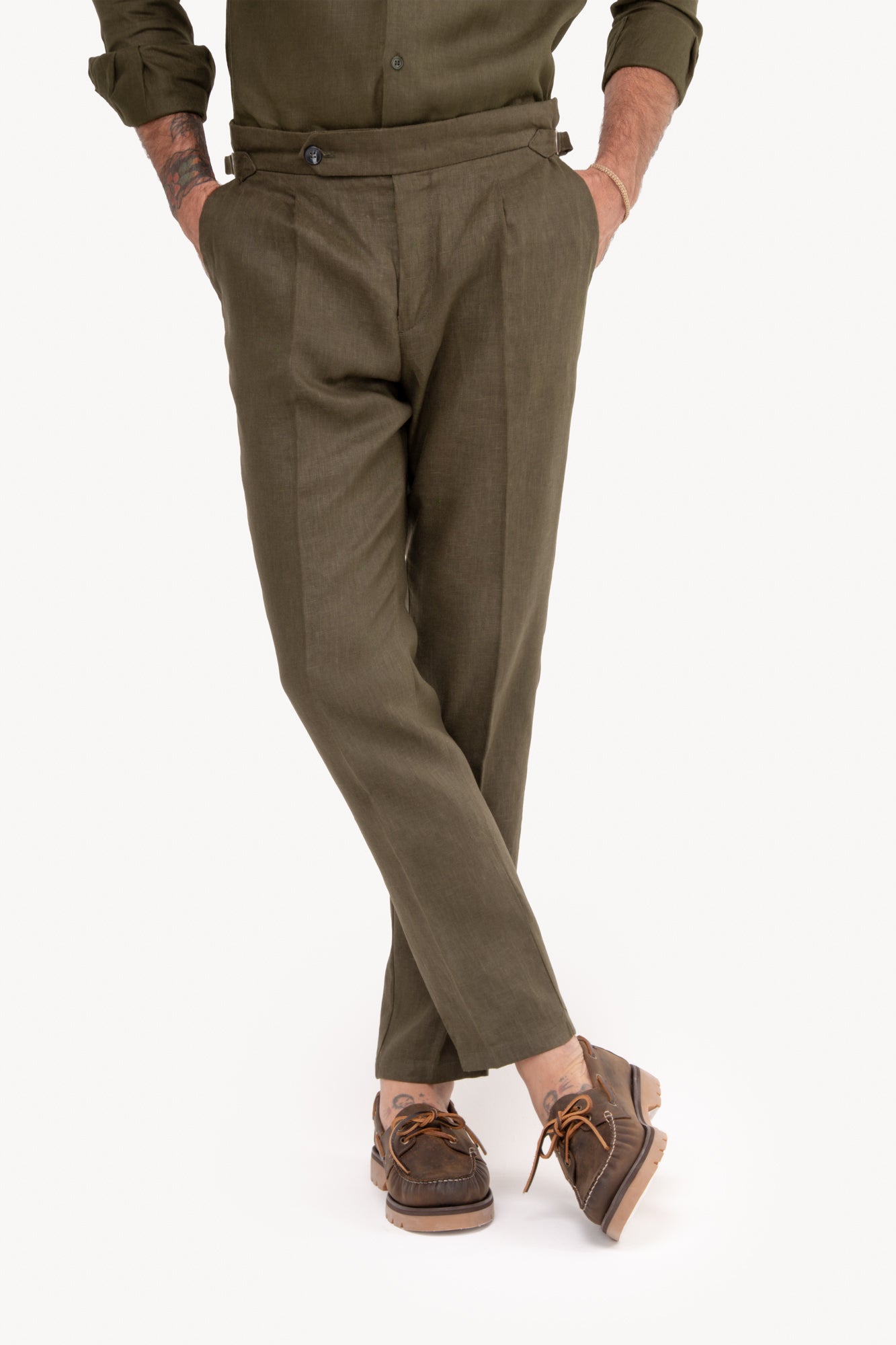 Calça Gurkha 100% linho com bolso faca - VERDE MILITAR