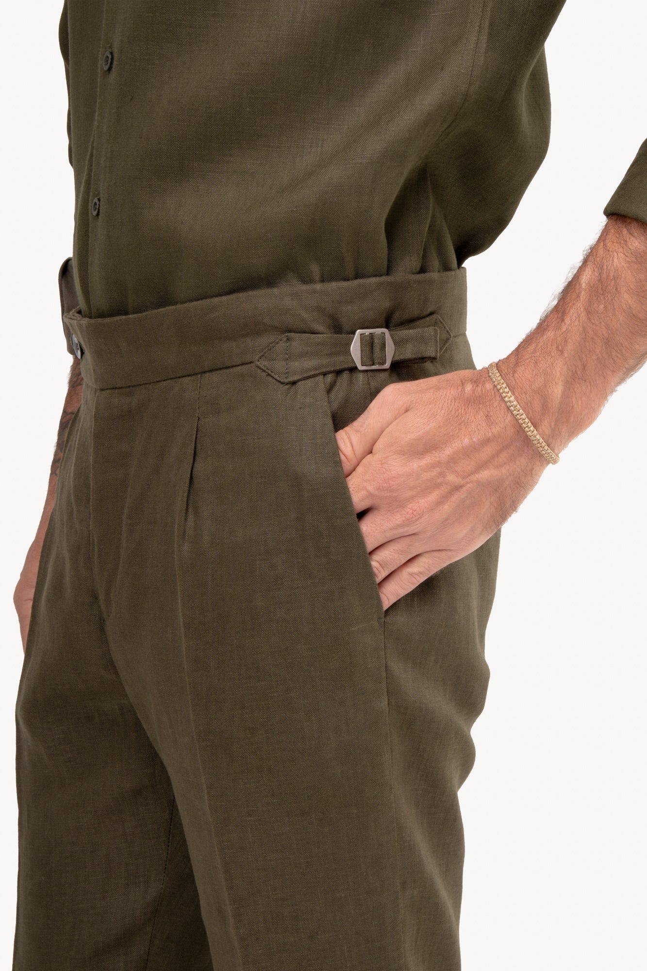 Calça Gurkha 100% linho com bolso faca - VERDE MILITAR