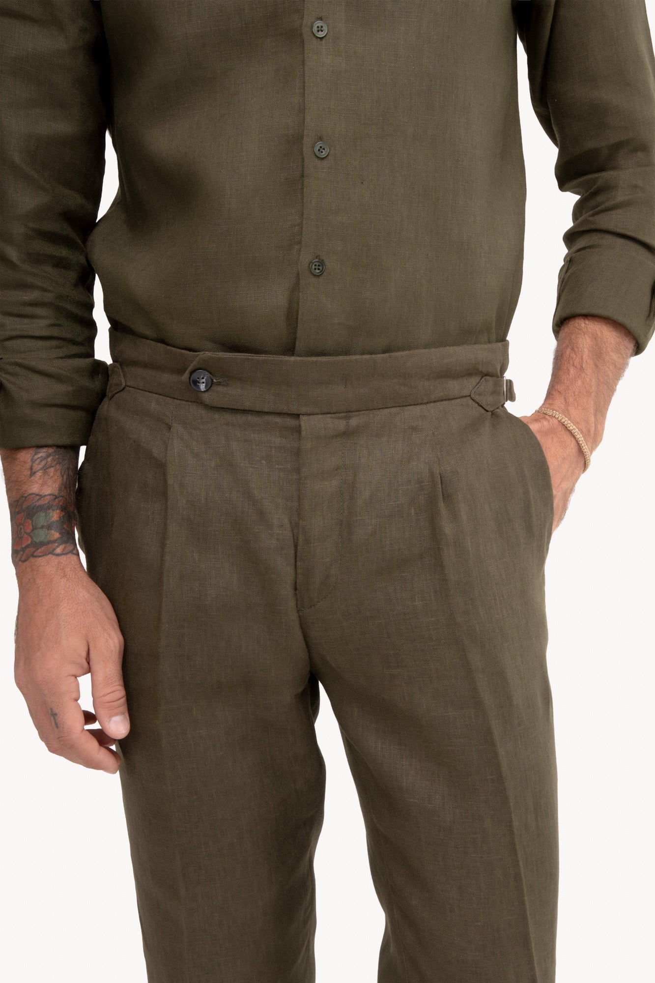 Calça Gurkha 100% linho com bolso faca - VERDE MILITAR