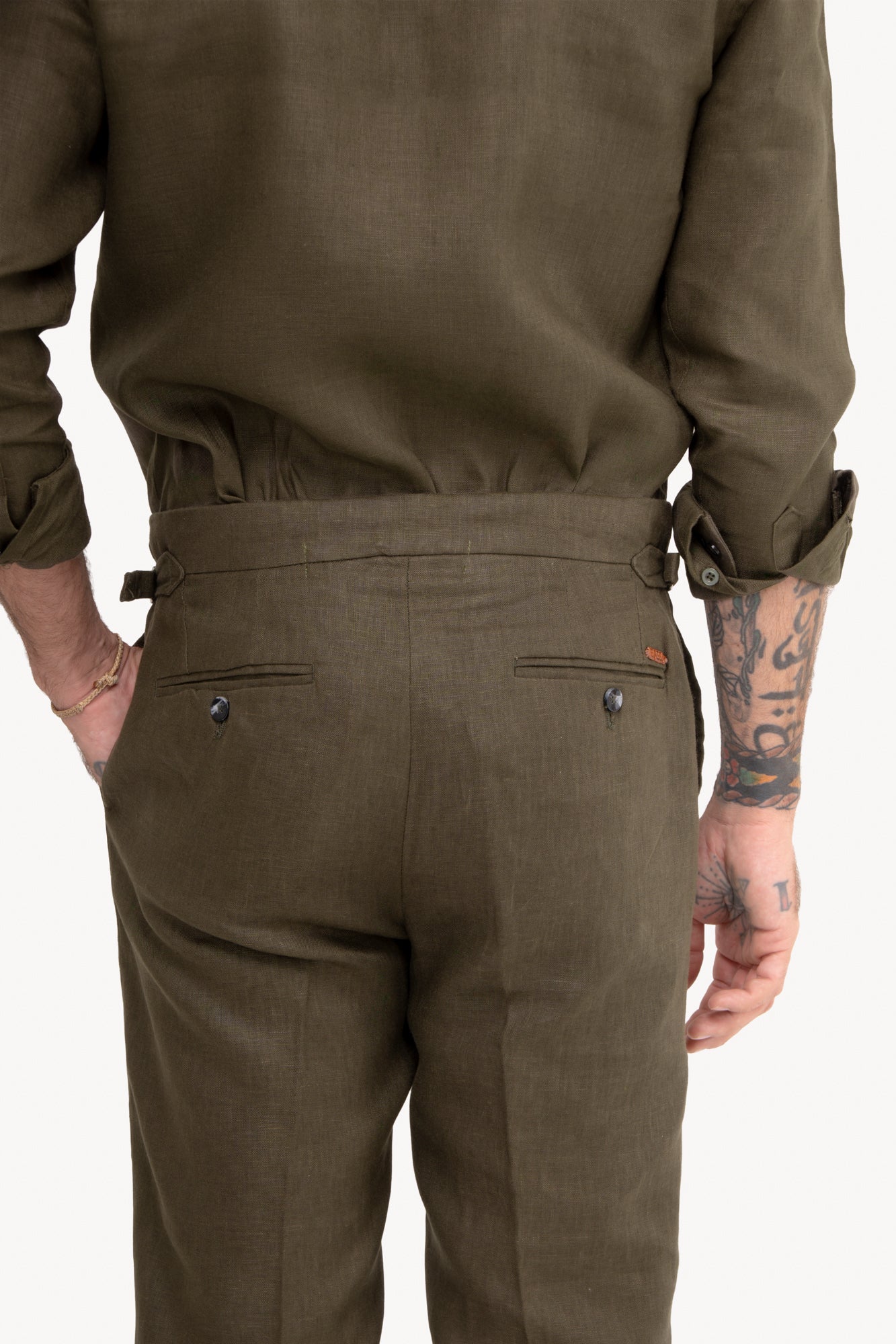 Calça Gurkha 100% linho com bolso faca - VERDE MILITAR