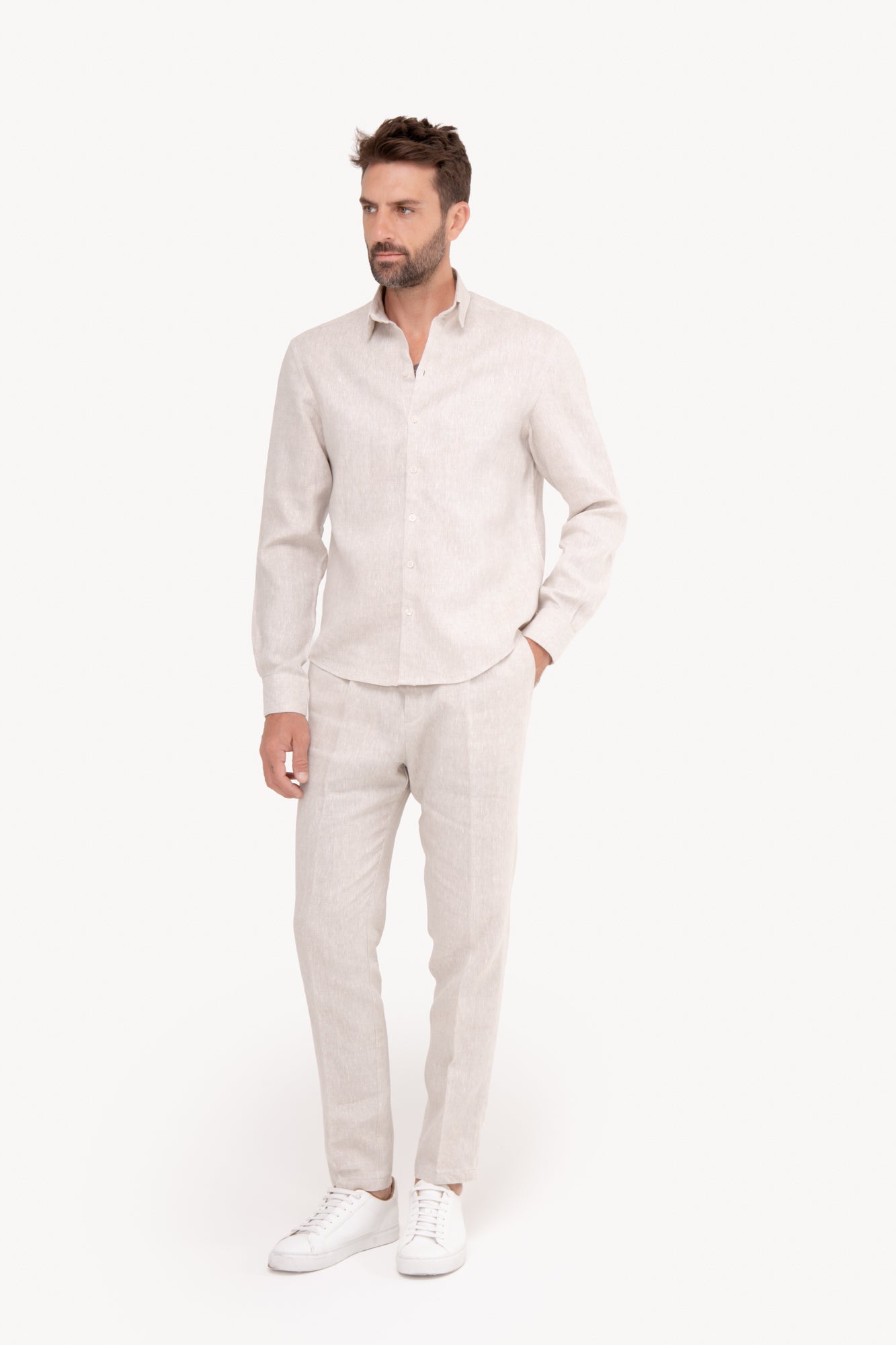 Camisa manga longa 100% Linho - AREIA
