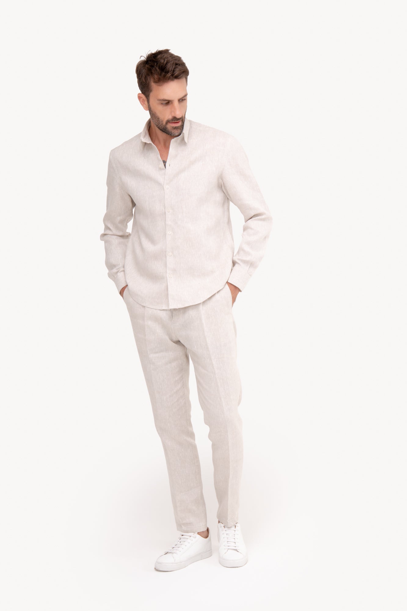 Camisa manga longa 100% Linho - AREIA