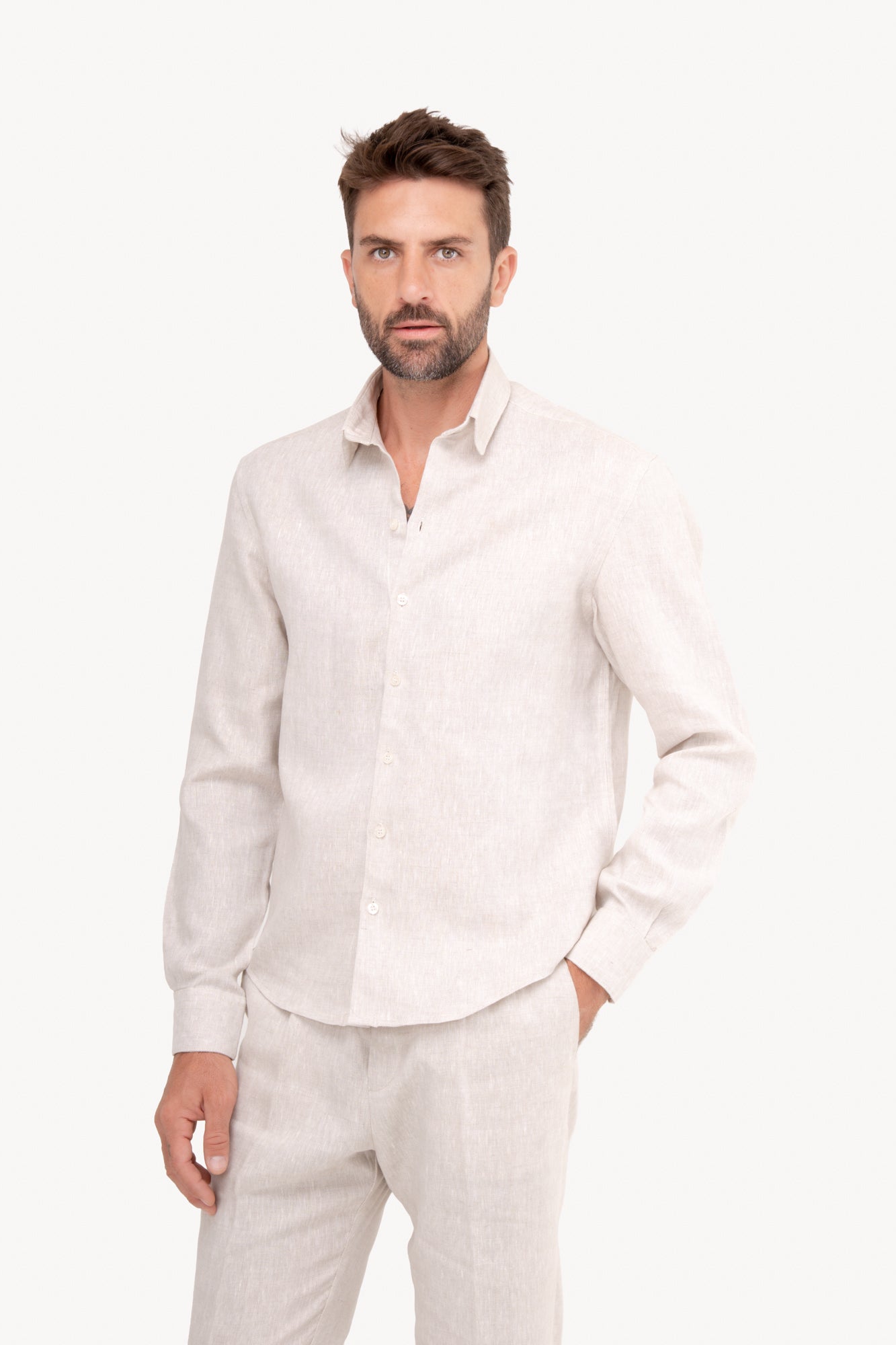 Camisa manga longa 100% Linho - AREIA