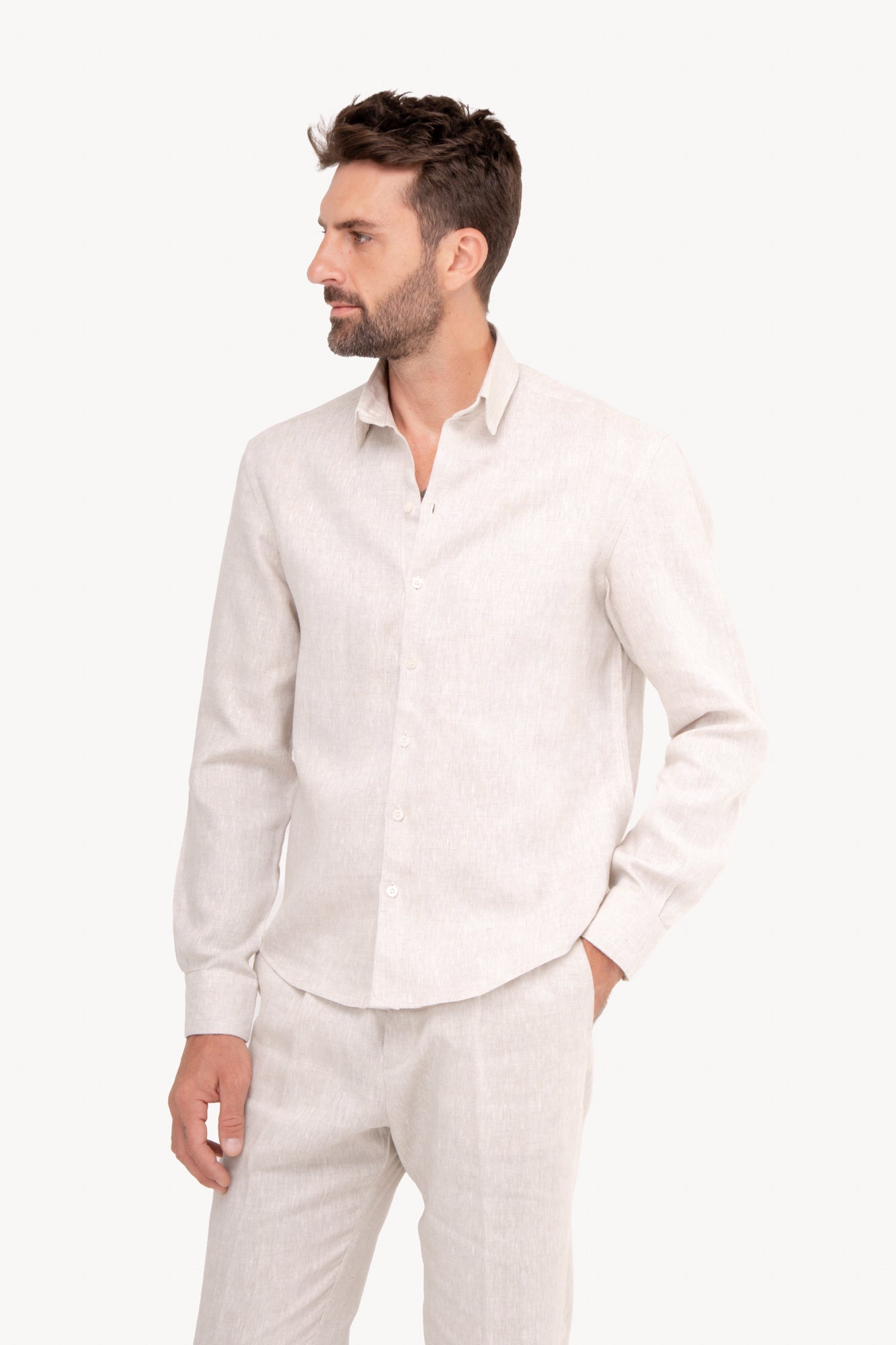 Camisa manga longa 100% Linho - AREIA