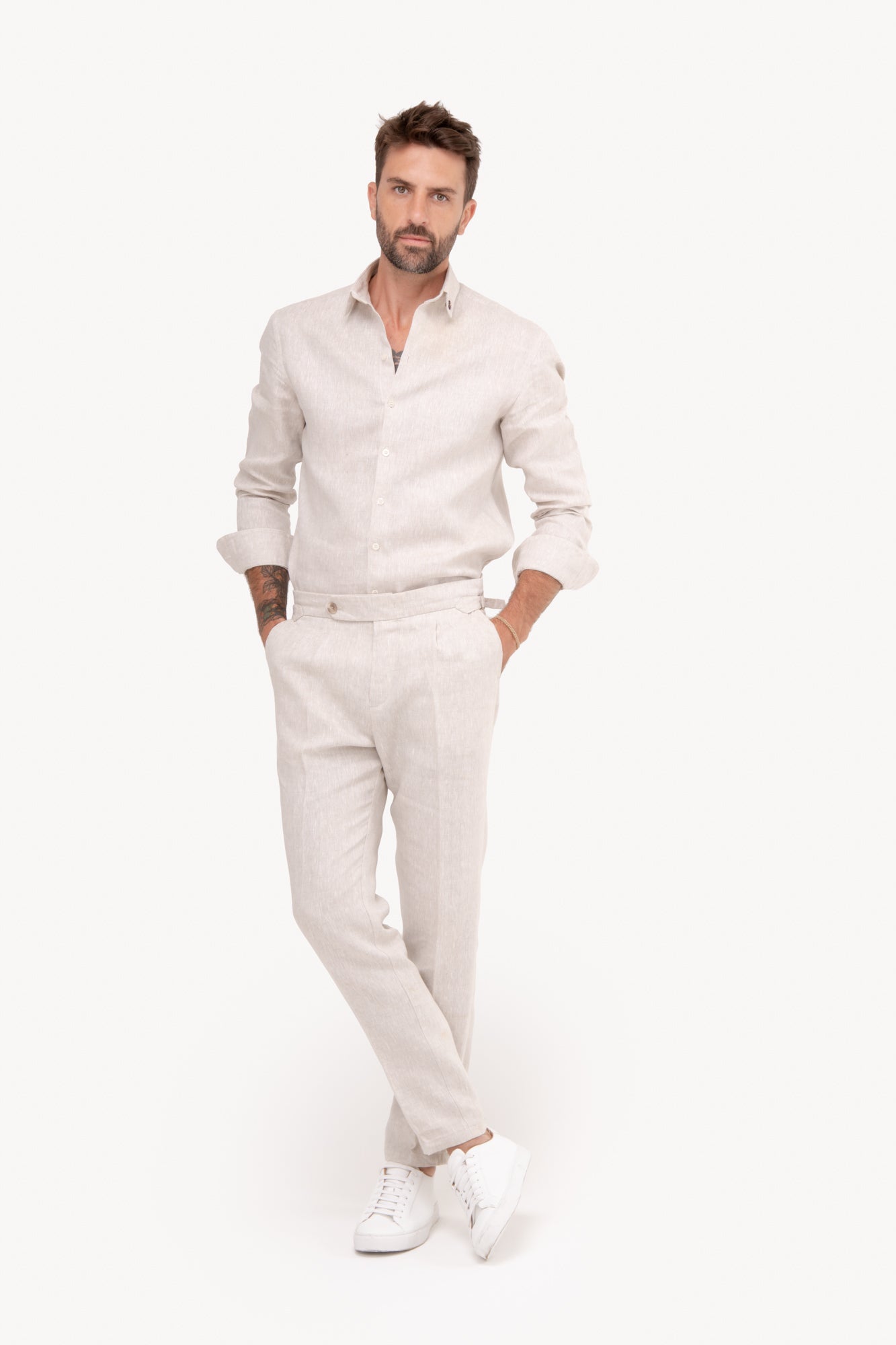 Calça Gurkha 100% linho com bolso faca - NATURAL AREIA