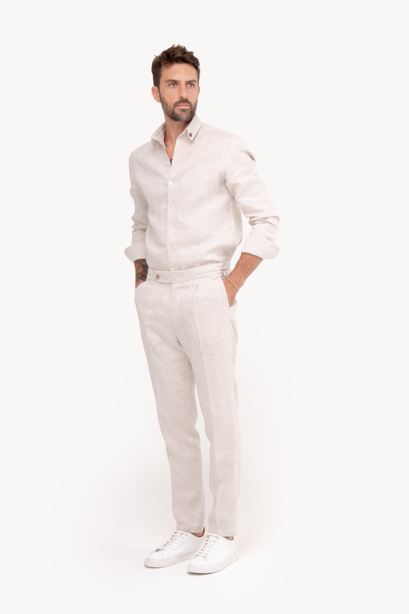 Calça Gurkha 100% linho com bolso faca - NATURAL AREIA