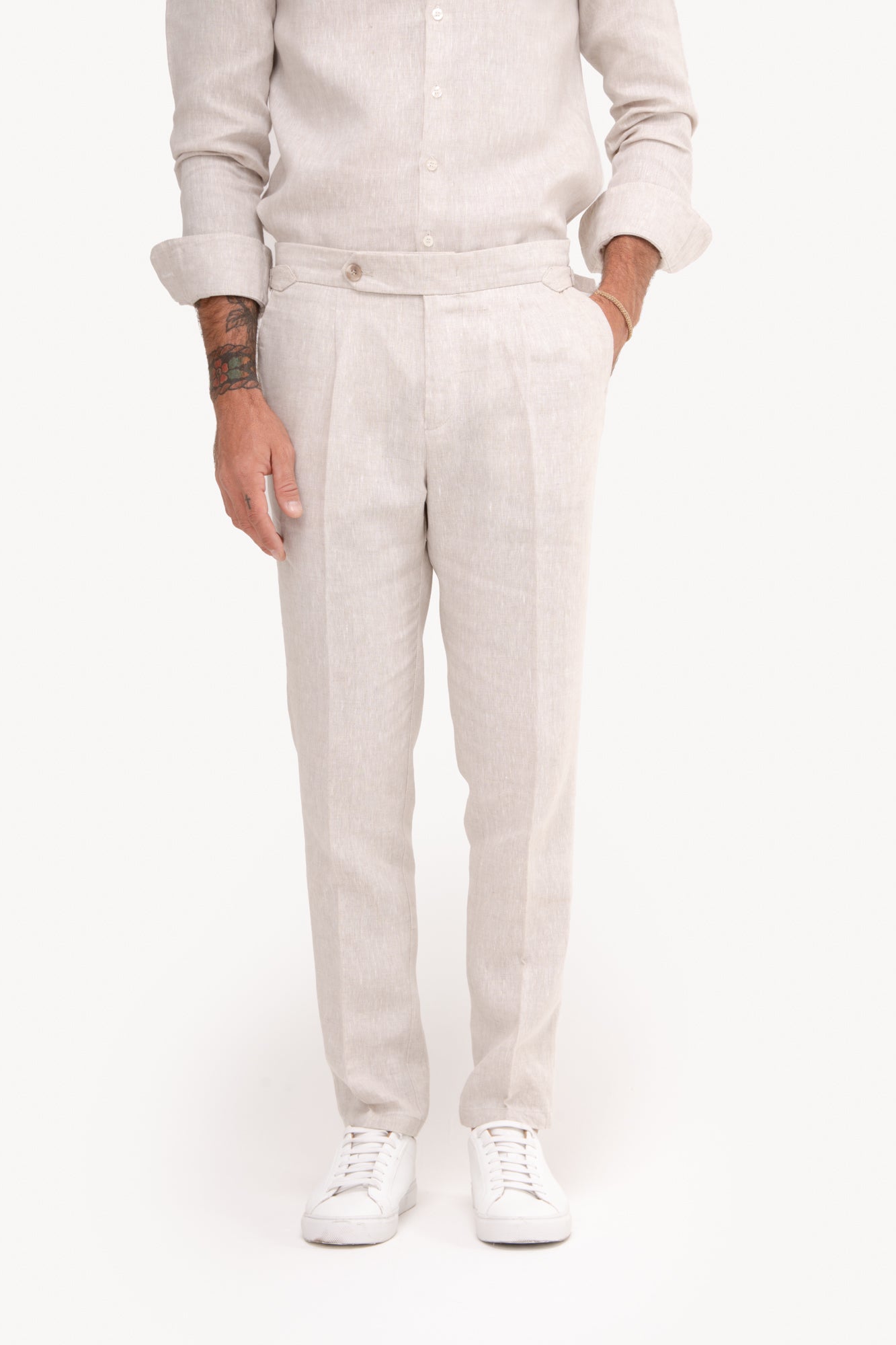 Calça Gurkha 100% linho com bolso faca - NATURAL AREIA