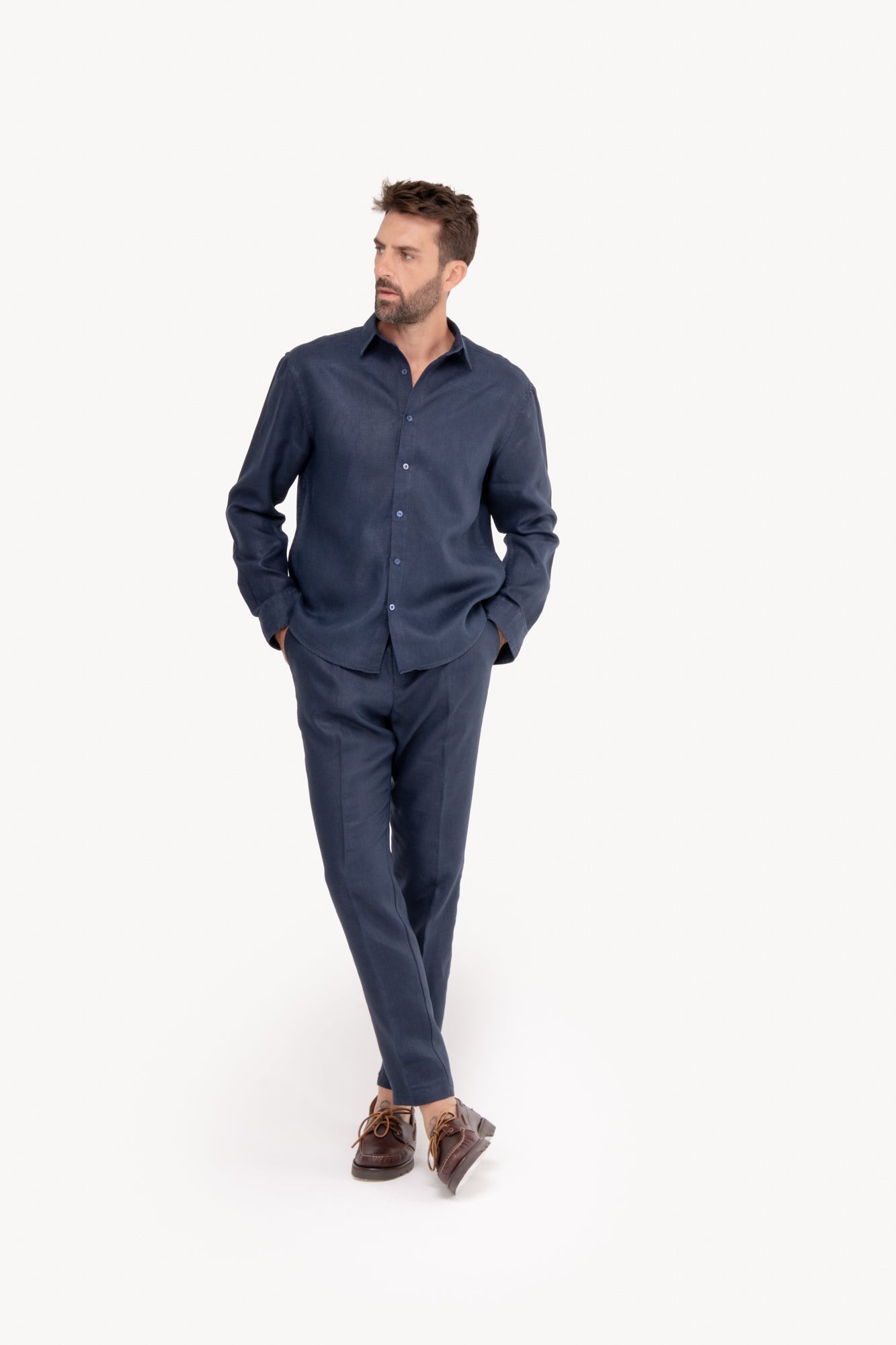 Camisa manga longa 100% Linho - AZUL MARINHO
