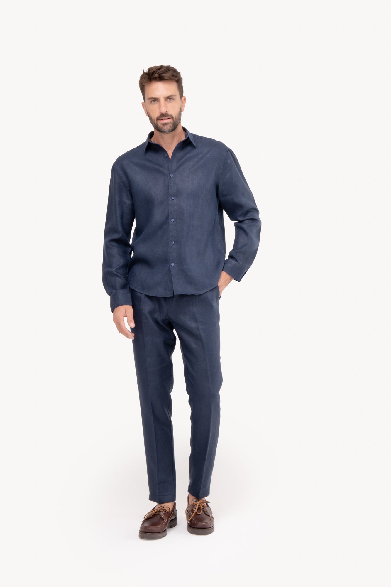 Camisa manga longa 100% Linho - AZUL MARINHO