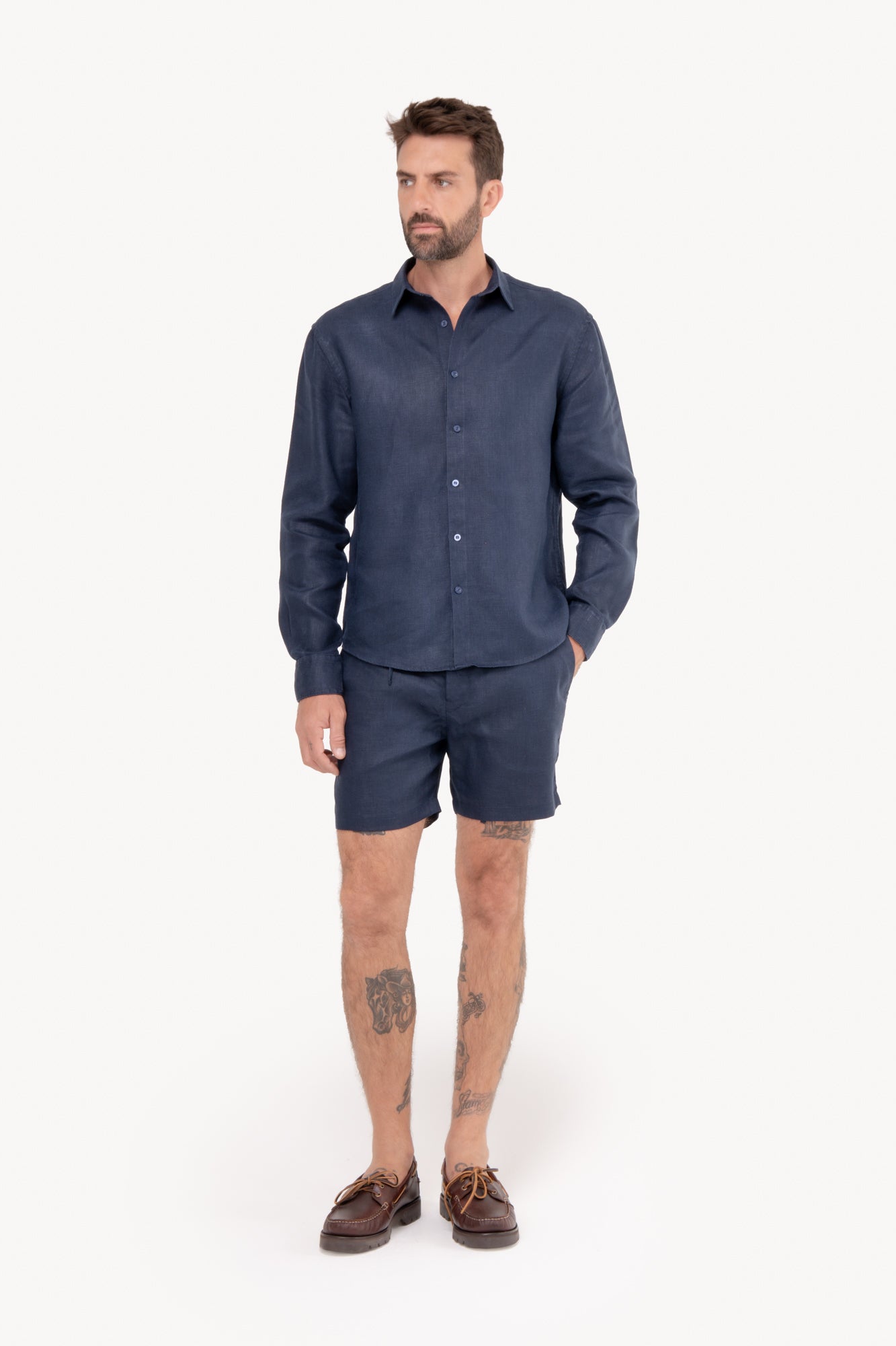 Camisa manga longa 100% Linho - AZUL MARINHO