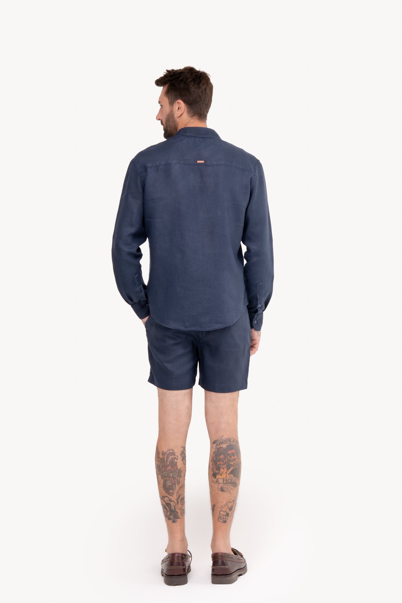 Camisa manga longa 100% Linho - AZUL MARINHO
