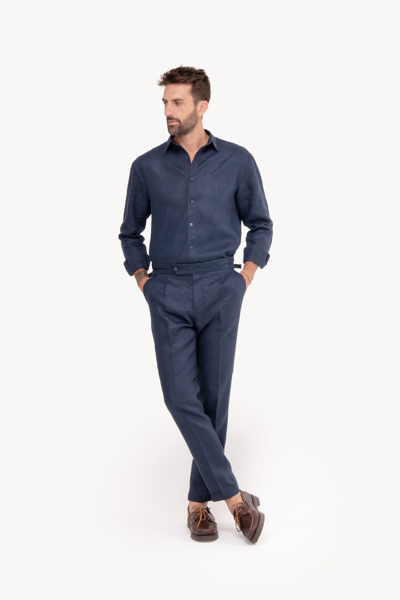 Calça Gurkha 100% linho com bolso faca - AZUL MARINHO