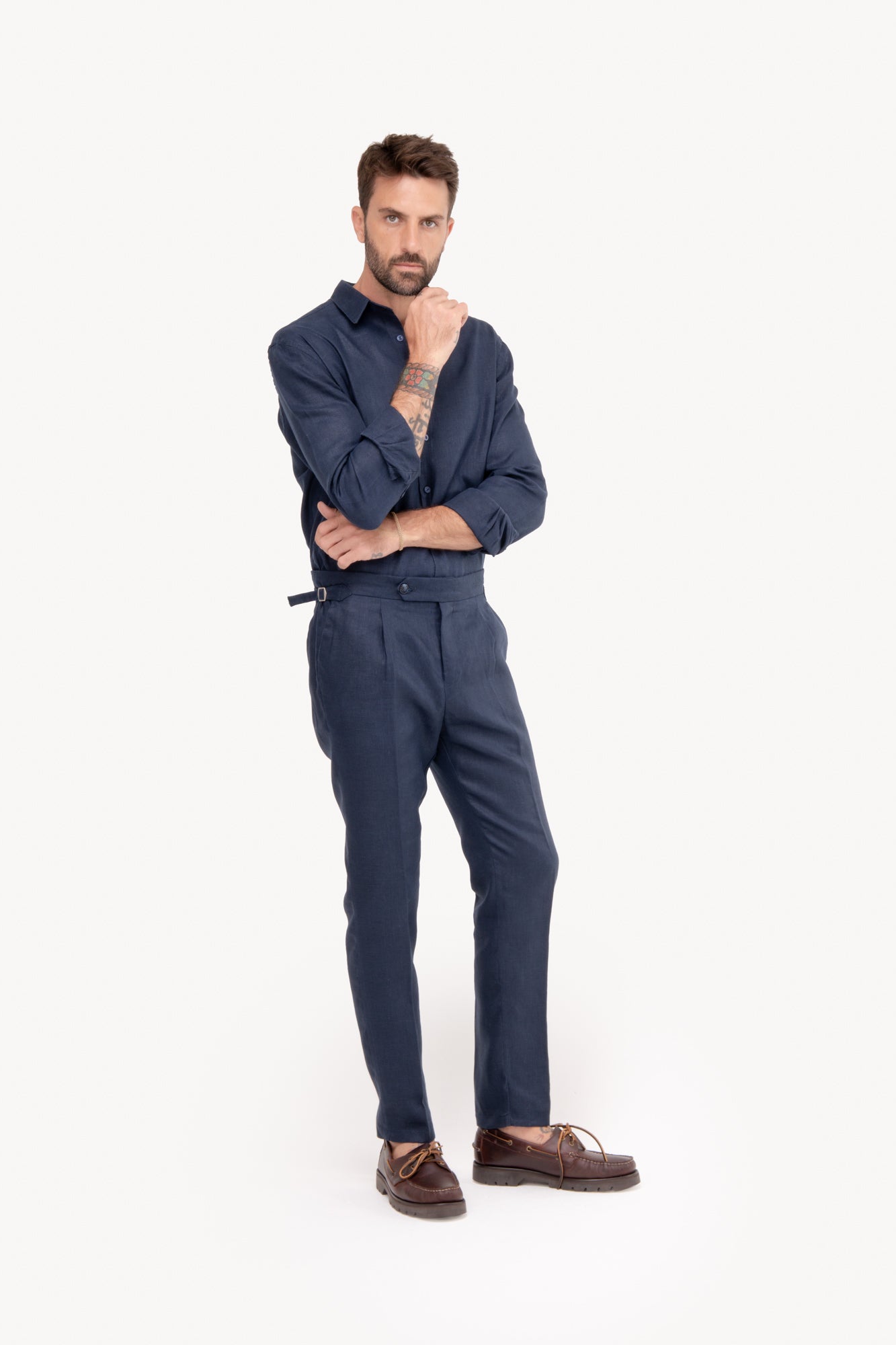 Calça Gurkha 100% linho com bolso faca - AZUL MARINHO