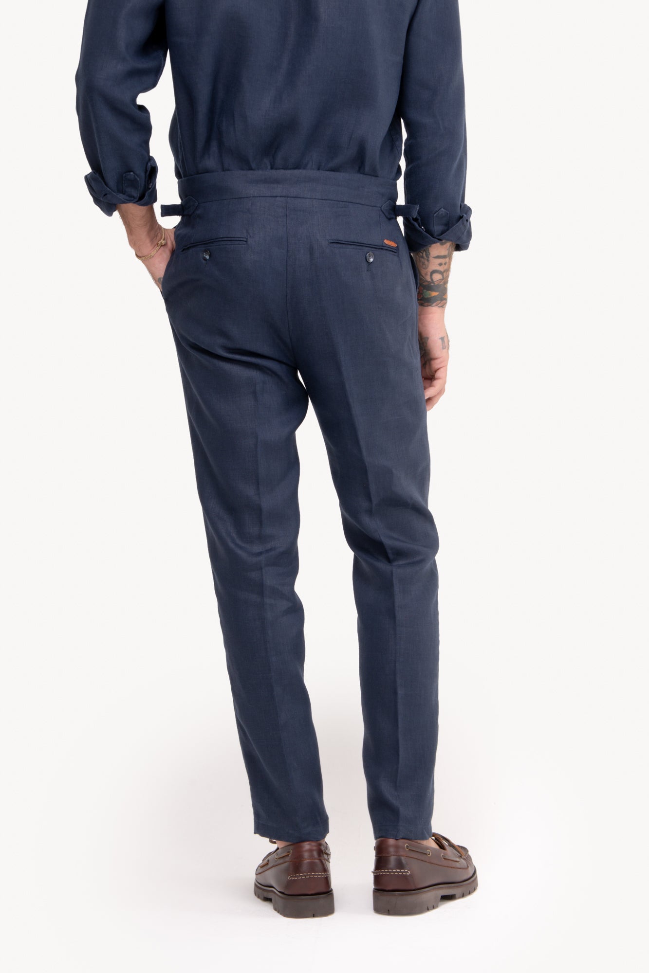 Calça Gurkha 100% linho com bolso faca - AZUL MARINHO
