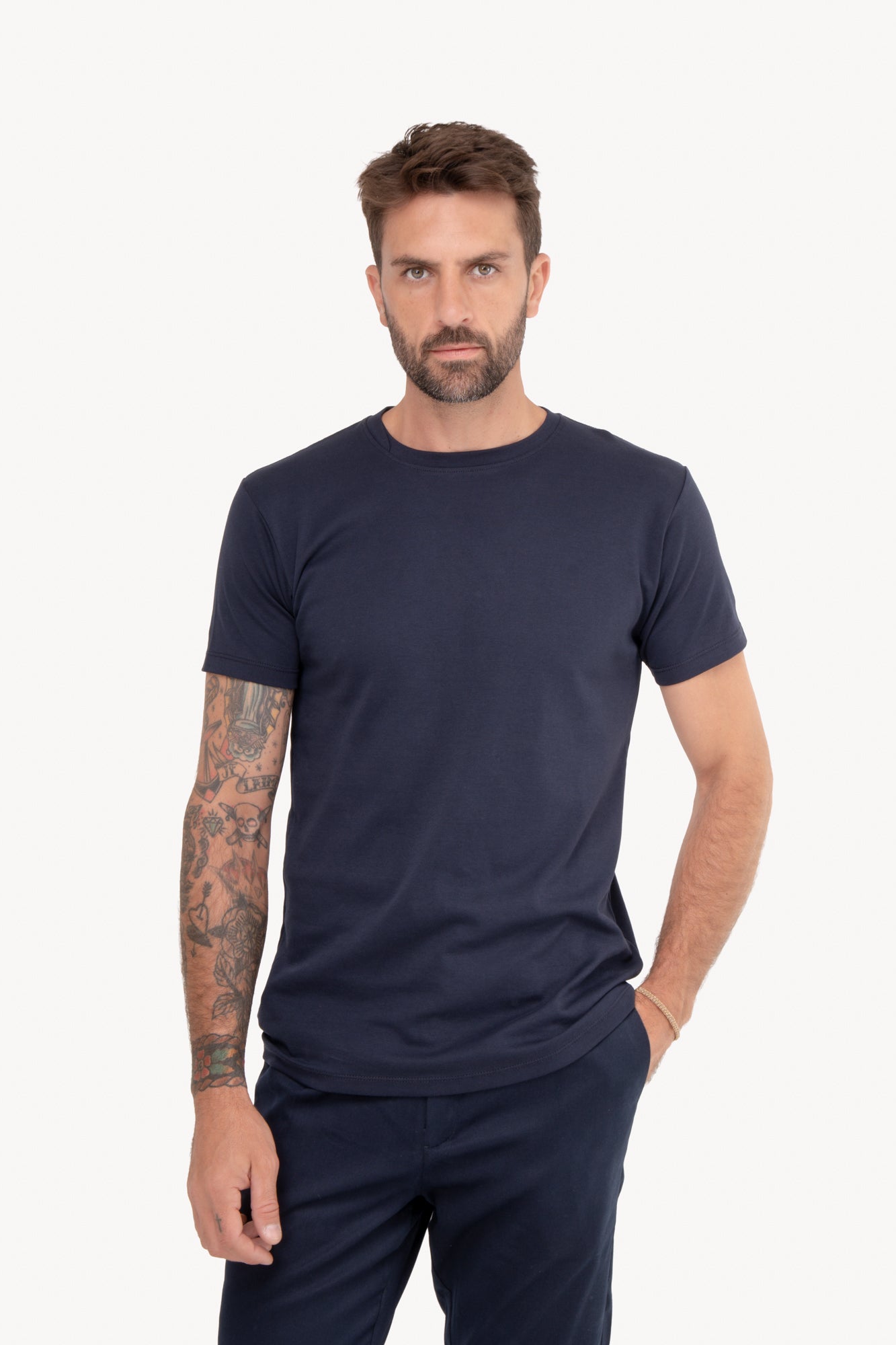 Camiseta básica algodão Pima manga curta - AZUL MARINHO