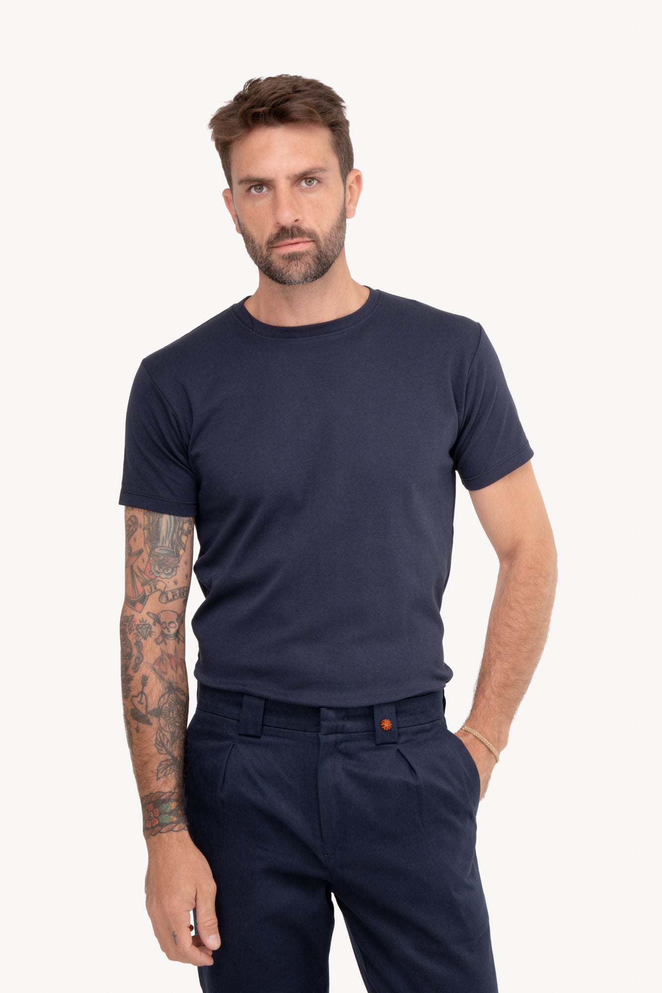 Camiseta básica algodão Pima manga curta - AZUL MARINHO