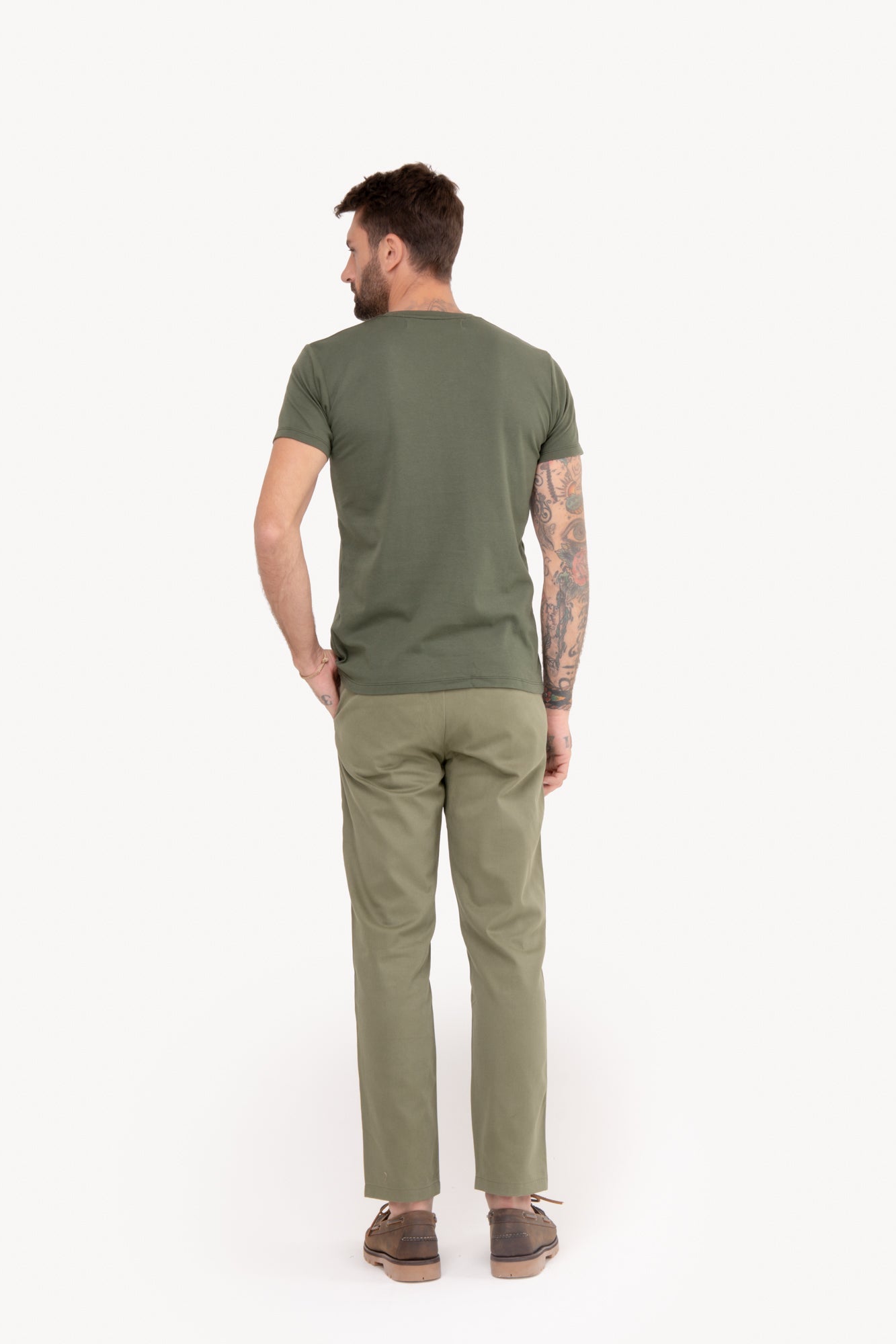 Calça Reta 100% Algodão com bolso faca - VERDE OLIVA