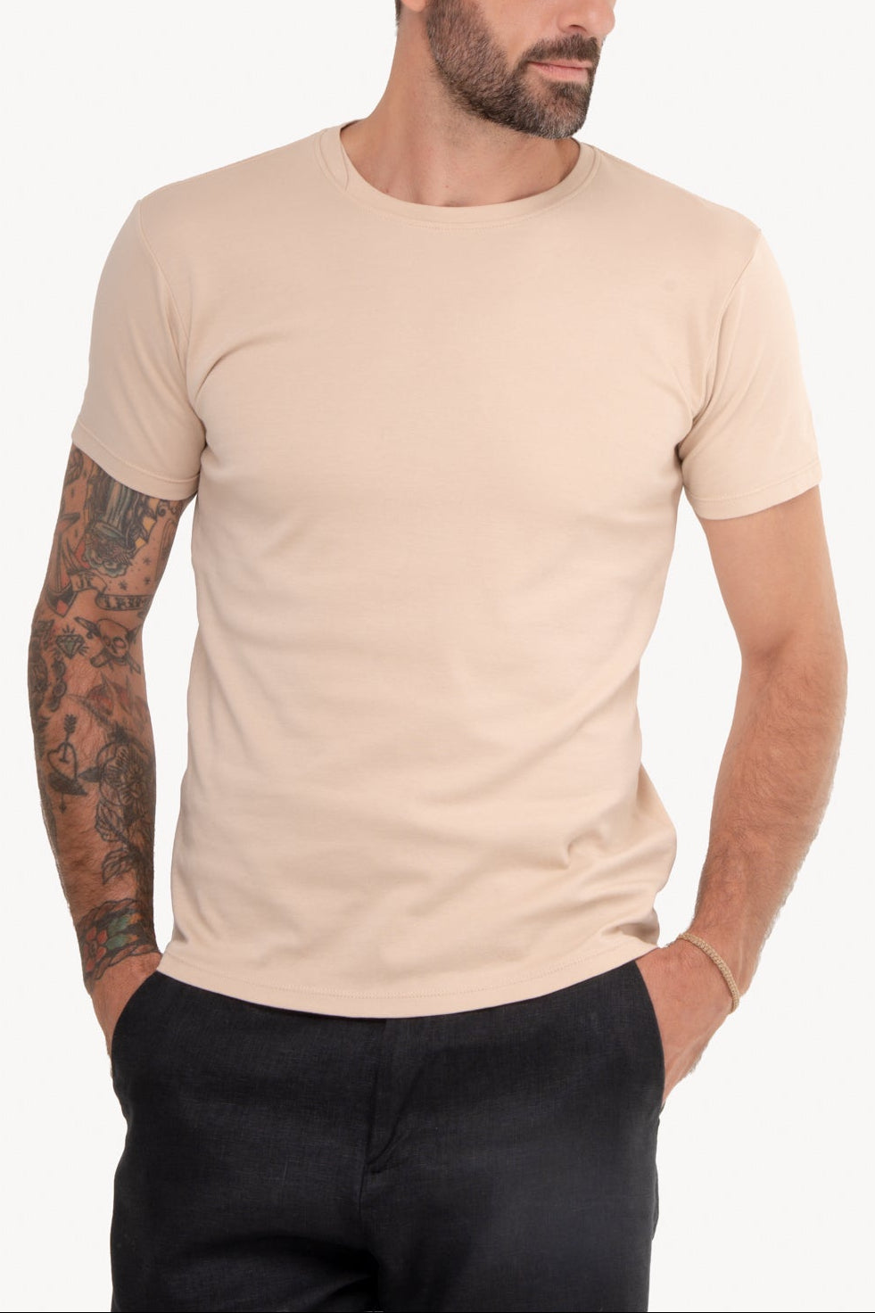 Camiseta básica algodão Pima manga curta - CREME