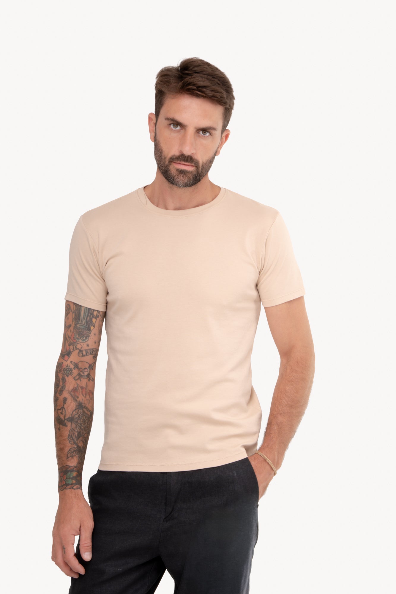 Camiseta básica algodão Pima manga curta - CREME