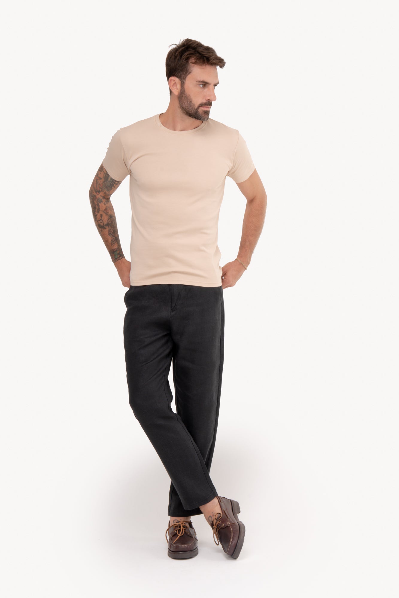 Camiseta básica algodão Pima manga curta - CREME