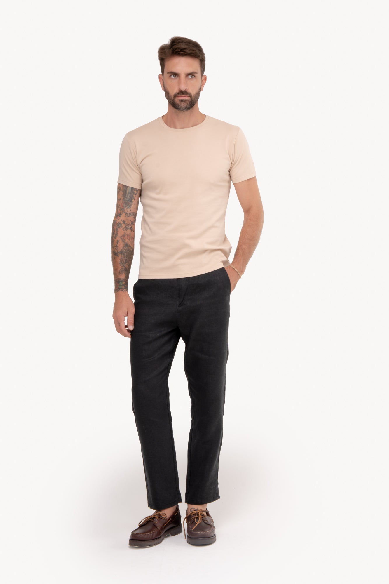 Camiseta básica algodão Pima manga curta - CREME